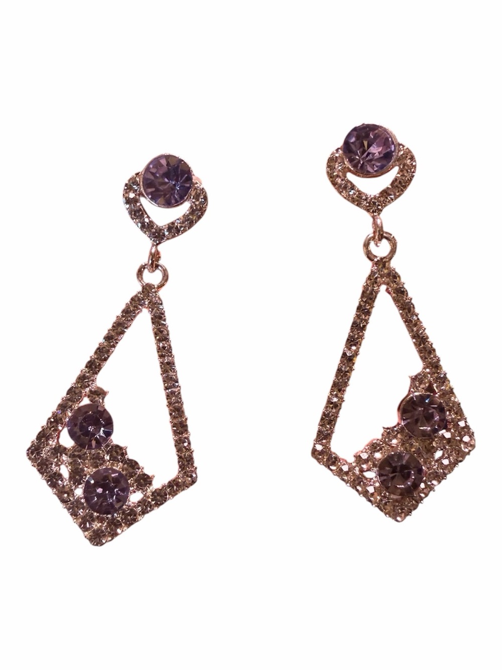 Rose Gold Tone Drop Earrings with Purple Crystals - Women Jewelry